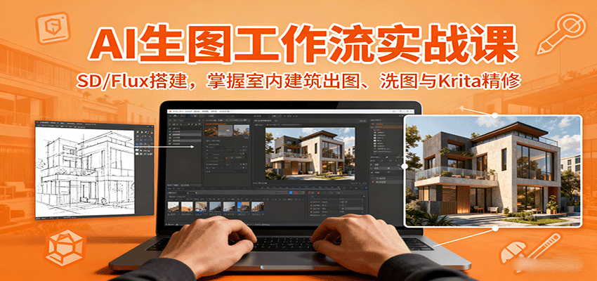 AI生图工作流实战课：SD/Flux搭建，掌握室内建筑出图、洗图与Krita精修-中创网_分享创业项目_互联网资源