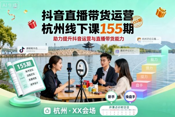 抖音直播带货运营杭州线下课155期，助力提升抖音运营与直播带货能力-中创网_分享创业项目_互联网资源