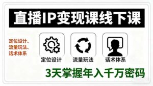 （16065期）直播IP变现课线下课，定位设计、流量玩法、话术体系，3天掌握年入千万密码-中创网_分享创业项目_互联网资源