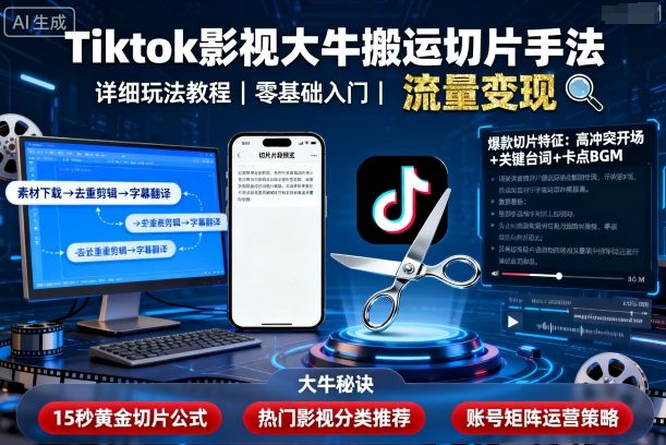 Tiktok影视大牛搬运切片手法，详细玩法教程-中创网_分享创业项目_互联网资源