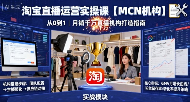 淘宝直播运营实操课【MCN机构】，从0到1做一家月销千W的直播机构-中创网_分享创业项目_互联网资源