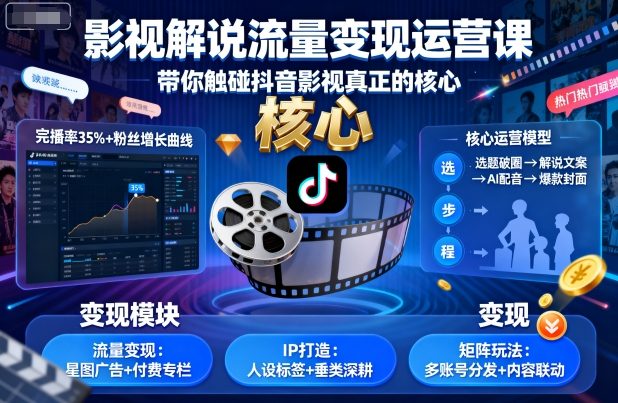 影视解说流量变现运营课，带你触碰抖音影视真正的核心-中创网_分享创业项目_互联网资源