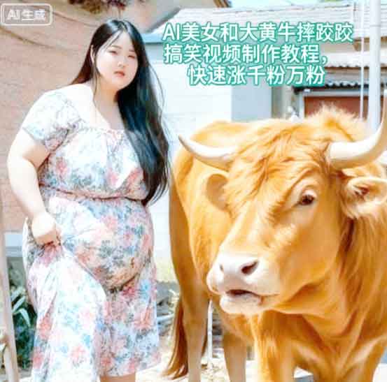 AI美女和大黄牛摔跤搞笑荒诞视频制作教程,快速涨千粉万粉-中创网_分享创业项目_互联网资源