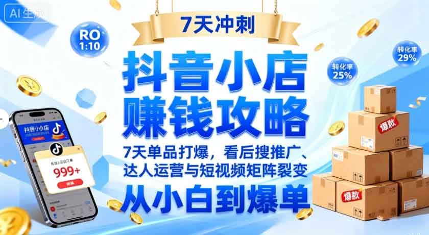 抖音小店赚钱攻略：7天单品打爆技巧，看后搜推广、达人运营与短视频矩阵裂变实战-中创网_分享创业项目_互联网资源