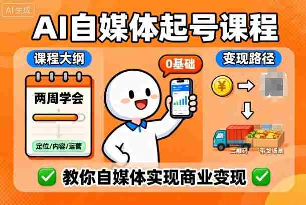 AI自媒体起号课程,0基础小白两周学会,教你自媒体实现商业变现