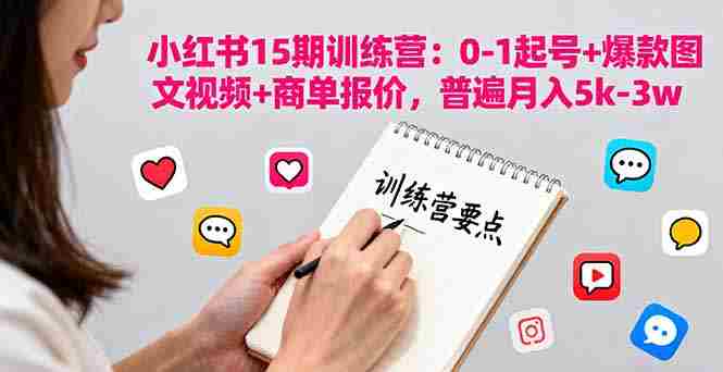 （16144期）小红书15期训练营：0-1起号+爆款图文视频+商单报价，普遍月入5k-3w-中创网_分享创业项目_互联网资源