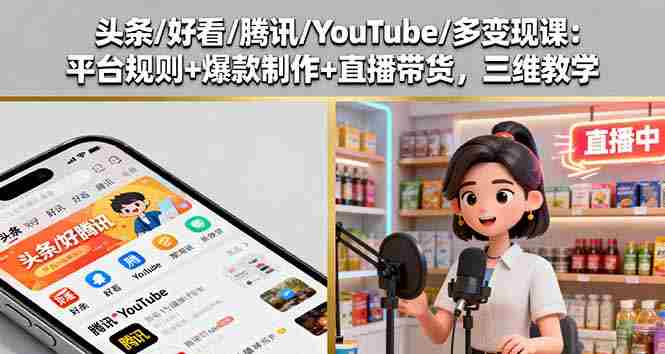 （16147期）头条/好看/腾讯/YouTube/多变现课：平台规则+爆款制作+直播带货，三维教学-中创网_分享创业项目_互联网资源