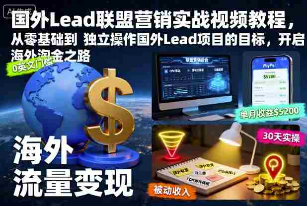 国外Lead联盟营销实战视频教程，从零基础到独立操作国外Lead项目的目标，开启海外淘金之路-中创网_分享创业项目_互联网资源