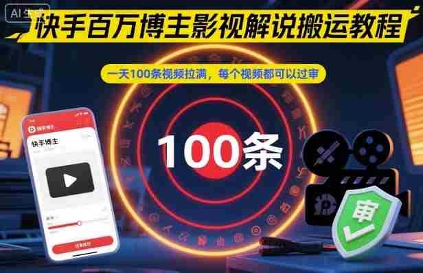 快手百万博主影视解说搬运教程，一天100条视频拉满，每个视频都可以过审-中创网_分享创业项目_互联网资源