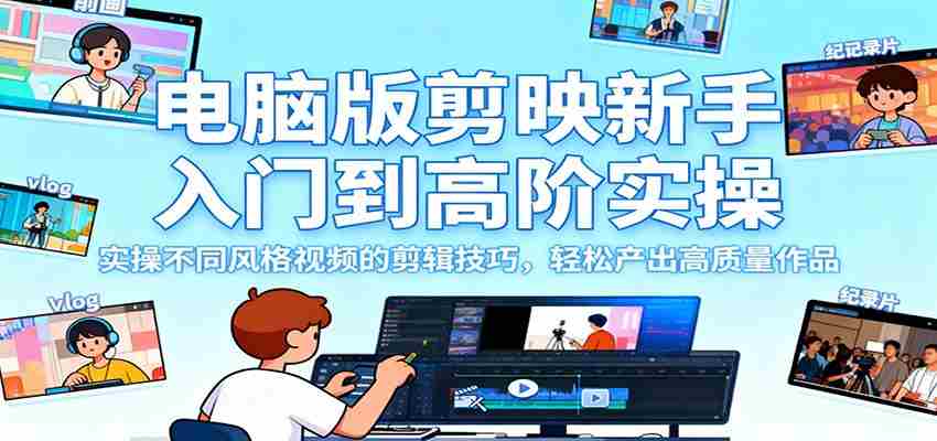 电脑版剪映新手入门到高阶实操，实操不同风格视频的剪辑技巧，轻松产出高质量作品-中创网_分享创业项目_互联网资源