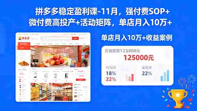 （16557期）拼多多稳定盈利课-11月，强付费SOP+微付费高投产+活动矩阵，单店月入10w+-中创网_分享创业项目_互联网资源